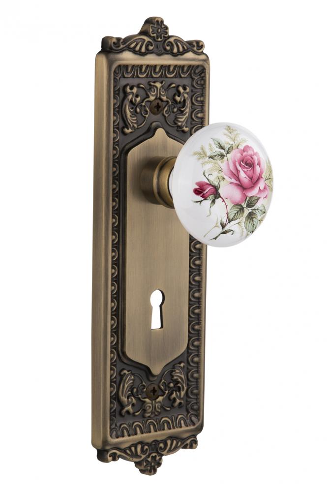 Nostalgic Warehouse Egg & Dart Plate with Keyhole Passage White Rose Porcelain Door Knob in An