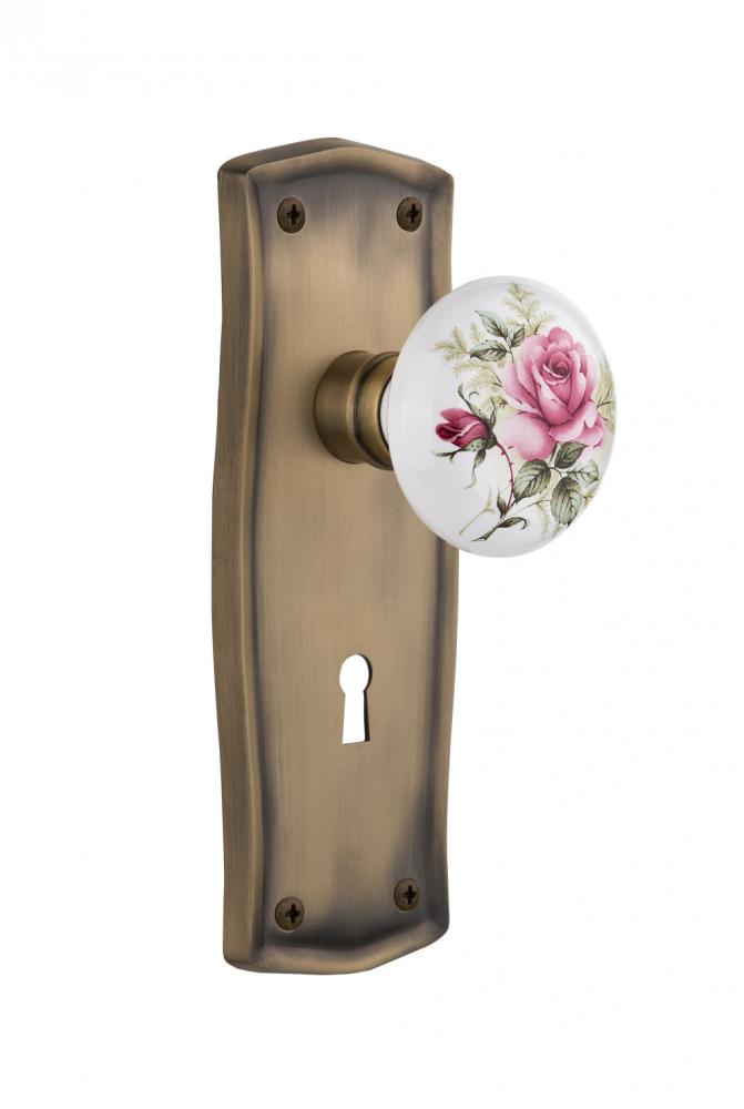 Nostalgic Warehouse Prairie Plate with Keyhole Passage White Rose Porcelain Door Knob in Antique B