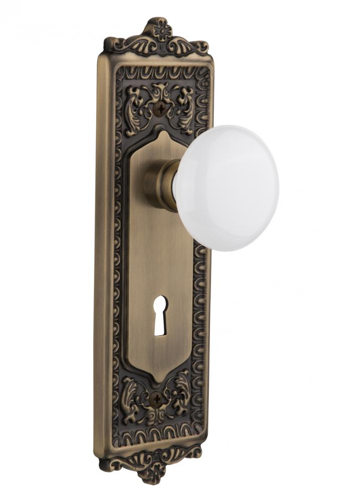 Nostalgic Warehouse Egg & Dart Plate with Keyhole Passage White Porcelain Door Knob in Antique