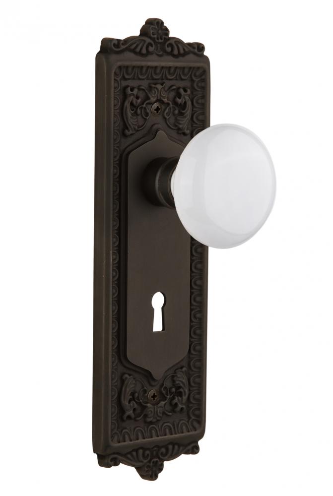 Nostalgic Warehouse Egg & Dart Plate with Keyhole Passage White Porcelain Door Knob in Oil-Rub