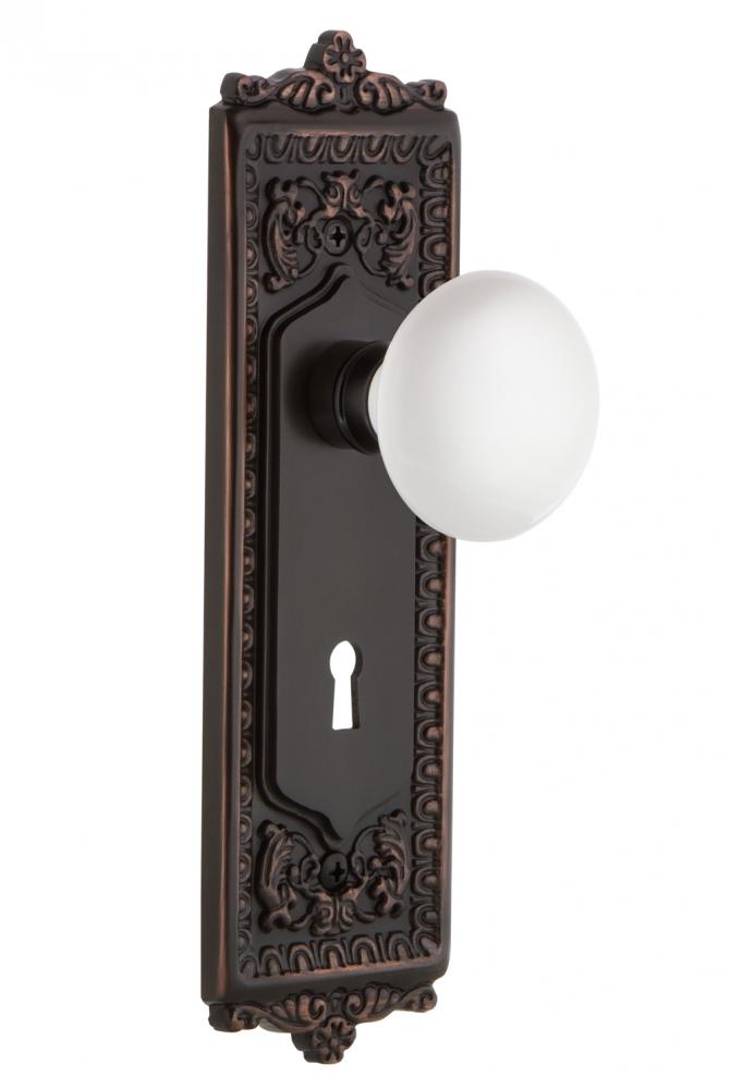 Nostalgic Warehouse Egg & Dart Plate with Keyhole Passage White Porcelain Door Knob in Timeles