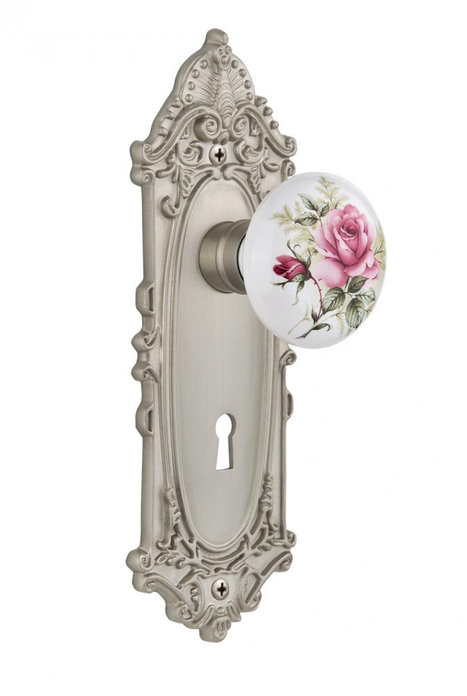 Nostalgic Warehouse Victorian Plate with Keyhole Single Dummy White Rose Porcelain Door Knob in Sa