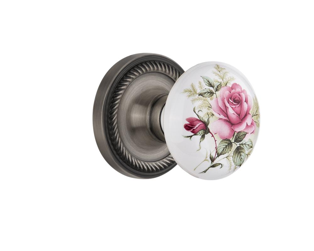 Nostalgic Warehouse Rope Rosette Double Dummy White Rose Porcelain Door Knob in Antique Pewter