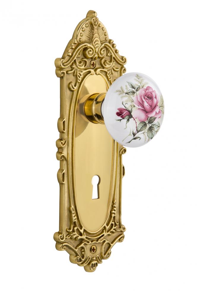 Nostalgic Warehouse Victorian Plate with Keyhole Double Dummy White Rose Porcelain Door Knob in Po