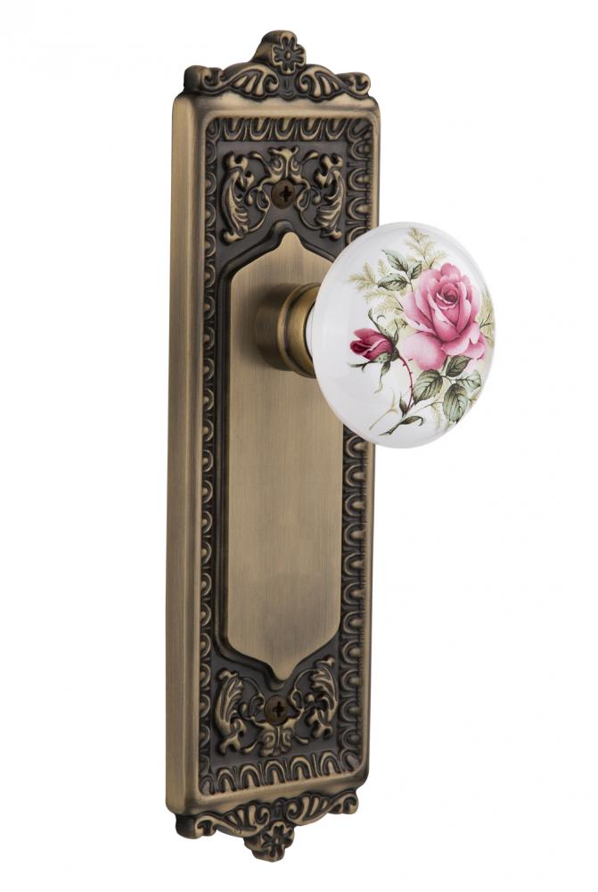 Nostalgic Warehouse Egg & Dart Plate Privacy White Rose Porcelain Door Knob in Antique Brass
