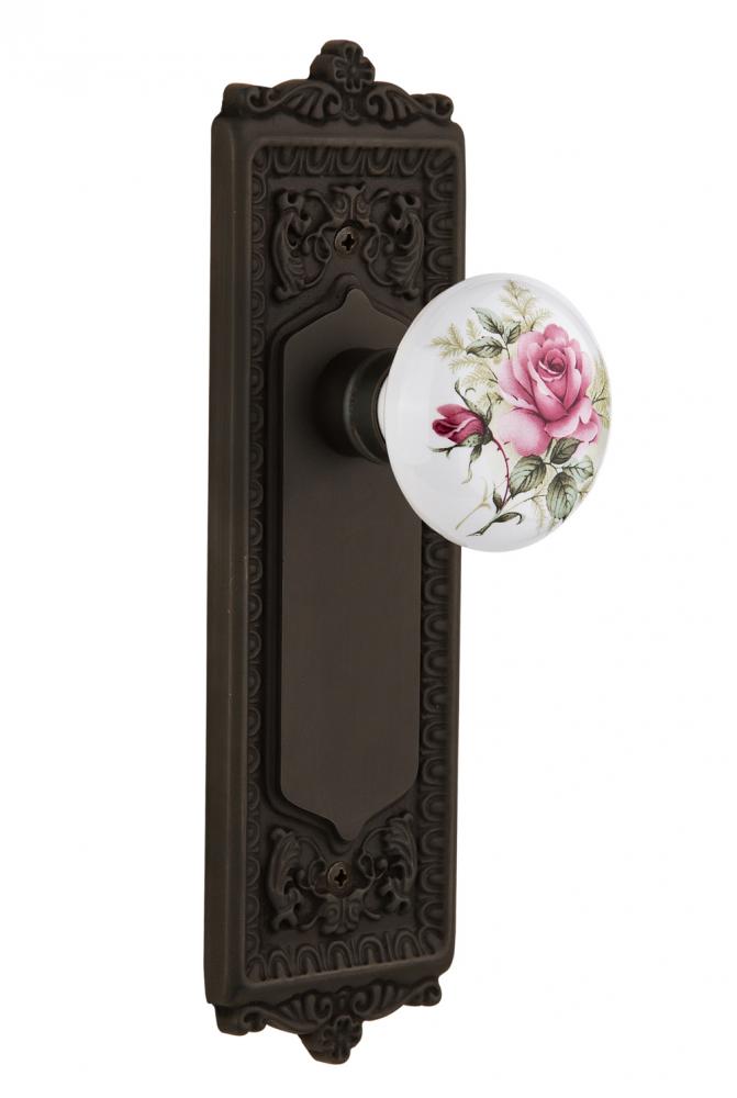 Nostalgic Warehouse Egg & Dart Plate Privacy White Rose Porcelain Door Knob in Oil-Rubbed Bron