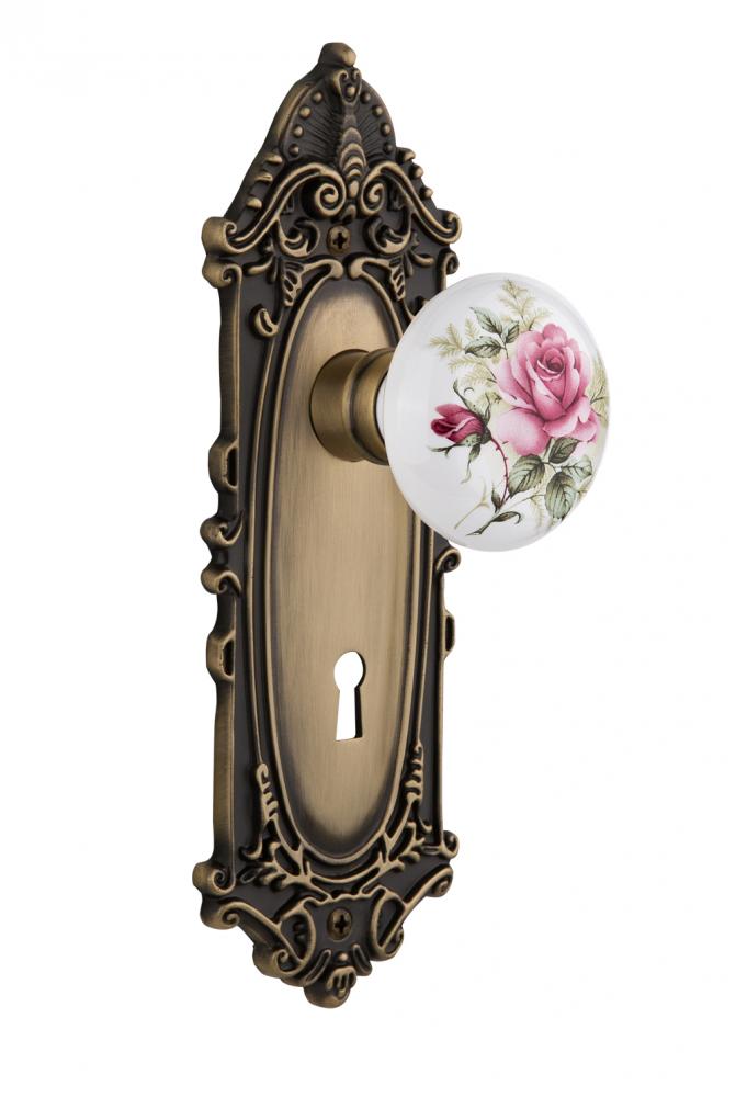 Nostalgic Warehouse Victorian Plate with Keyhole Privacy White Rose Porcelain Door Knob in Antique