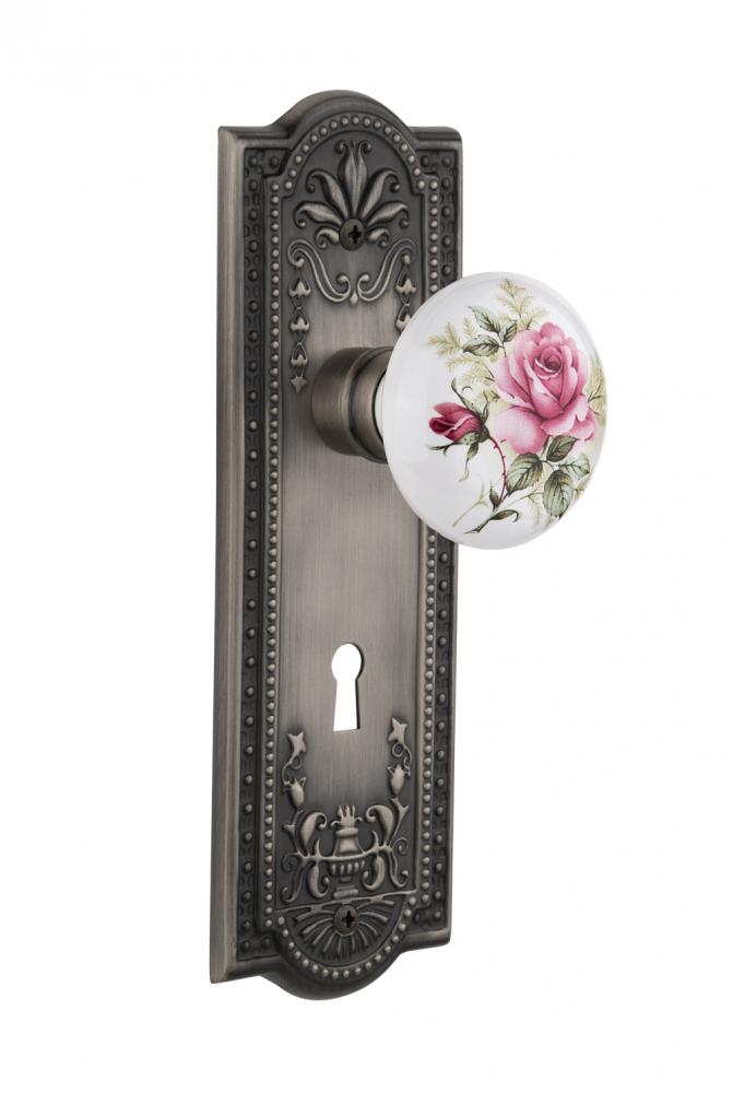 Nostalgic Warehouse Meadows Plate Interior Mortise White Rose Porcelain Door Knob in Antique Pewte