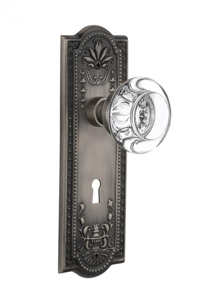 Nostalgic Warehouse Meadows Plate with Keyhole Passage Round Clear Crystal Glass Door Knob in Anti