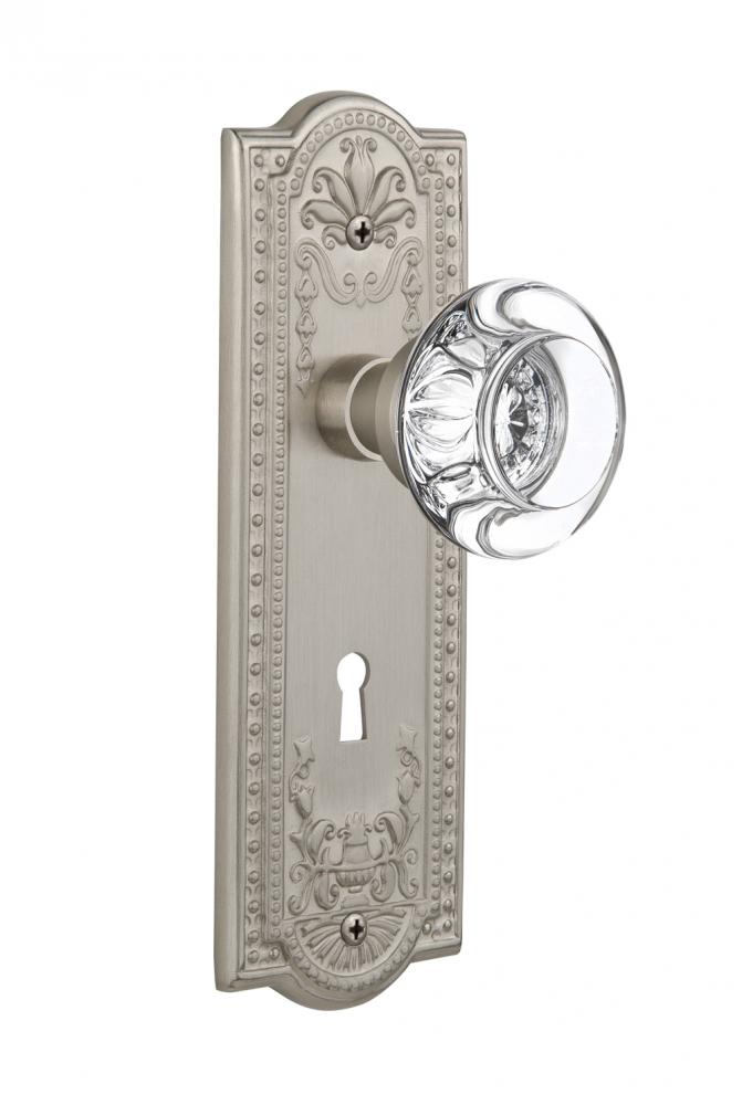 Nostalgic Warehouse Meadows Plate with Keyhole Passage Round Clear Crystal Glass Door Knob in Sati
