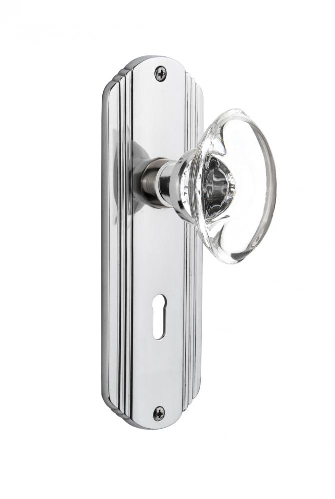 Nostalgic Warehouse Deco Plate with Keyhole Passage Oval Clear Crystal Glass Door Knob in Bright C