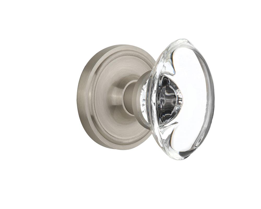 Nostalgic Warehouse Classic Rosette Single Dummy Oval Clear Crystal Glass Door Knob in Satin Nicke