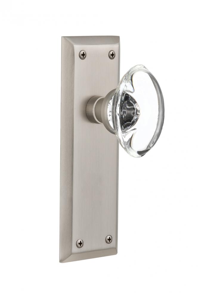 Nostalgic Warehouse New York Plate Single Dummy Oval Clear Crystal Glass Door Knob in Satin Nickel