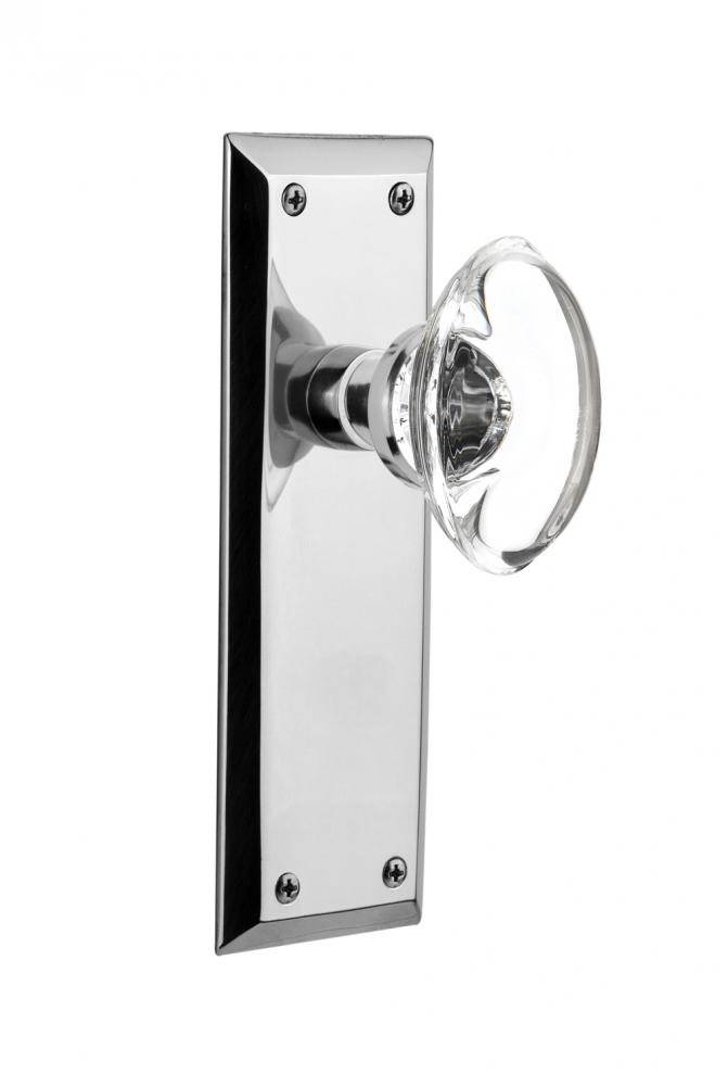 Nostalgic Warehouse New York Plate Double Dummy Oval Clear Crystal Glass Door Knob in Bright Chrom