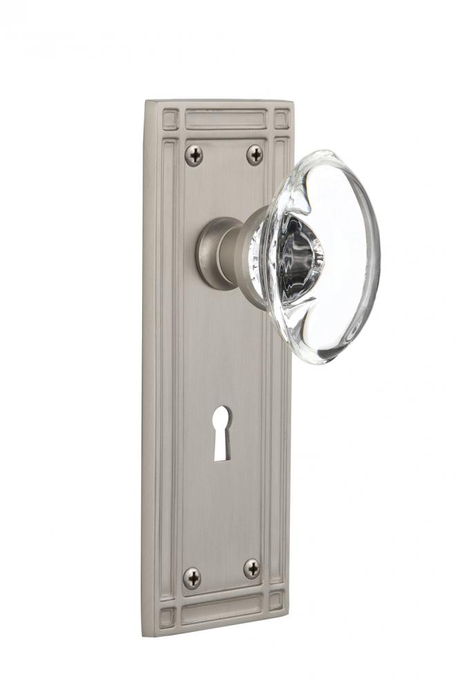 Nostalgic Warehouse Mission Plate with Keyhole Passage Oval Clear Crystal Glass Door Knob in Satin