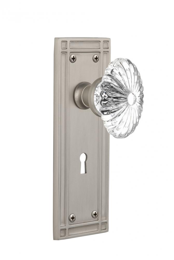 Nostalgic Warehouse Mission Plate with Keyhole Passage Oval Fluted Crystal Glass Door Knob in Sati