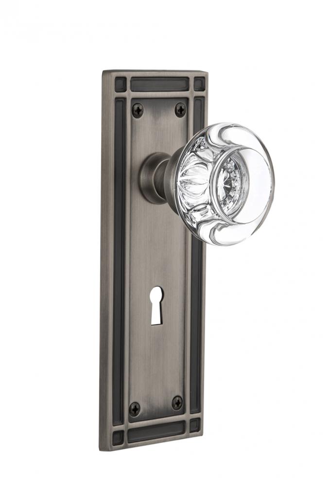 Nostalgic Warehouse Mission Plate with Keyhole Passage Round Clear Crystal Glass Door Knob in Anti