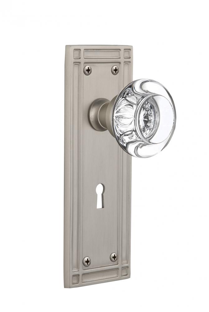 Nostalgic Warehouse Mission Plate with Keyhole Passage Round Clear Crystal Glass Door Knob in Sati