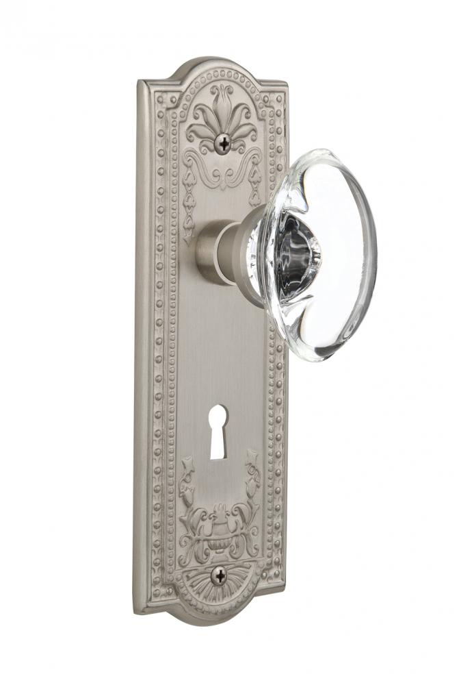 Nostalgic Warehouse Meadows Plate with Keyhole Privacy Oval Clear Crystal Glass Door Knob in Satin