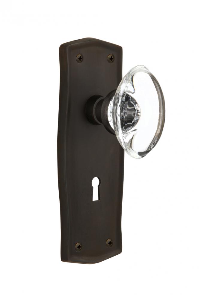 Nostalgic Warehouse Prairie Plate Interior Mortise Oval Clear Crystal Glass Door Knob in Oil-Rubbe