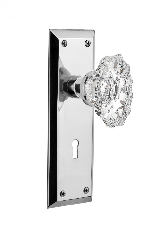 Nostalgic Warehouse New York Plate with Keyhole Passage Chateau Door Knob in Bright Chrome