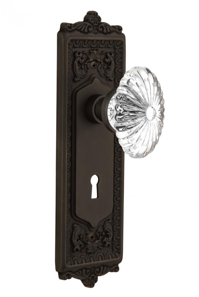 Nostalgic Warehouse Egg & Dart Plate with Keyhole Passage Oval Fluted Crystal Glass Door Knob