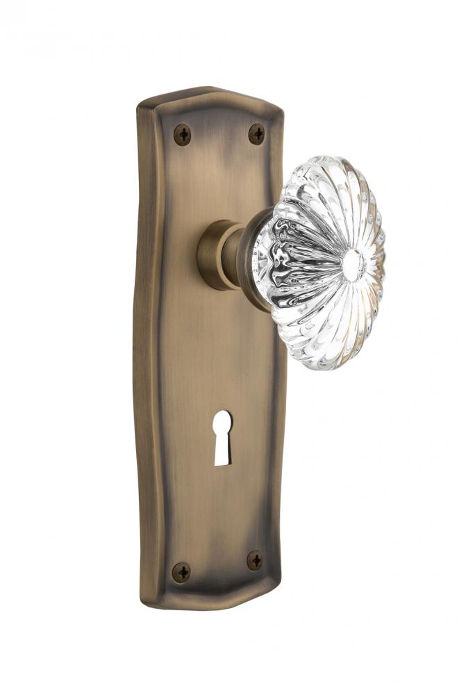 Nostalgic Warehouse Prairie Plate with Keyhole Passage Oval Fluted Crystal Glass Door Knob in Anti