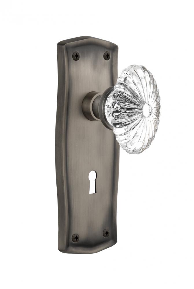 Nostalgic Warehouse Prairie Plate with Keyhole Passage Oval Fluted Crystal Glass Door Knob in Anti