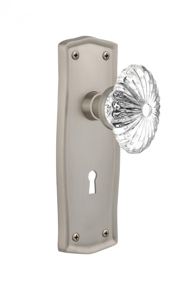 Nostalgic Warehouse Prairie Plate with Keyhole Passage Oval Fluted Crystal Glass Door Knob in Sati