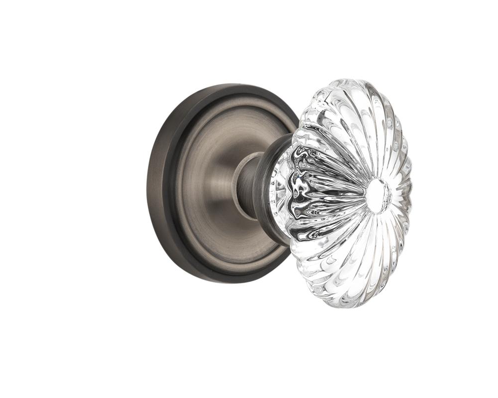 Nostalgic Warehouse Classic Rosette Single Dummy Oval Fluted Crystal Glass Door Knob in Antique Pe