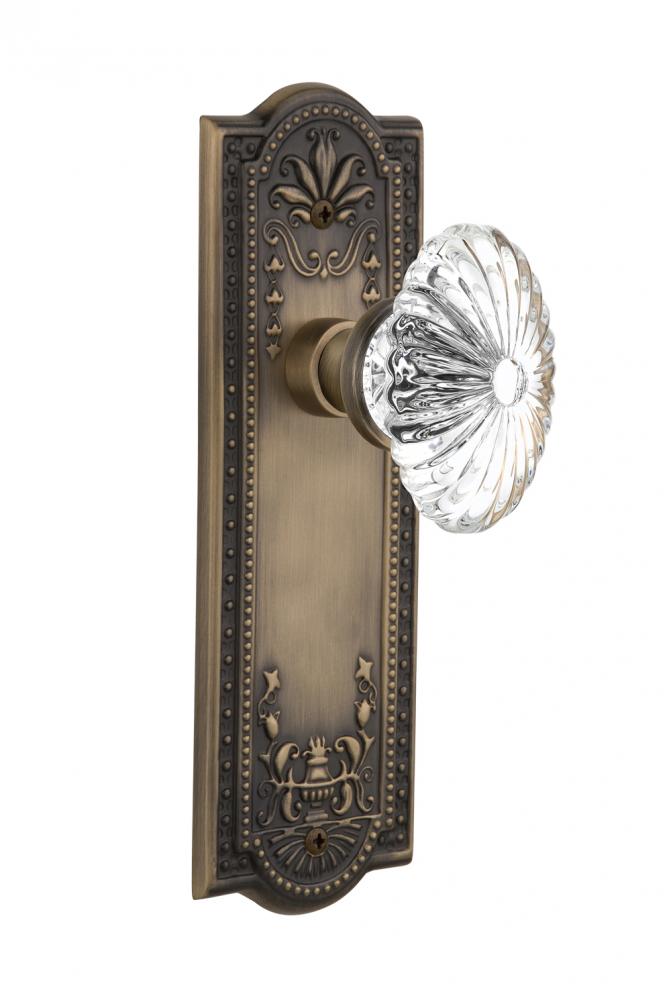 Nostalgic Warehouse Meadows Plate Single Dummy Oval Fluted Crystal Glass Door Knob in Antique Bras