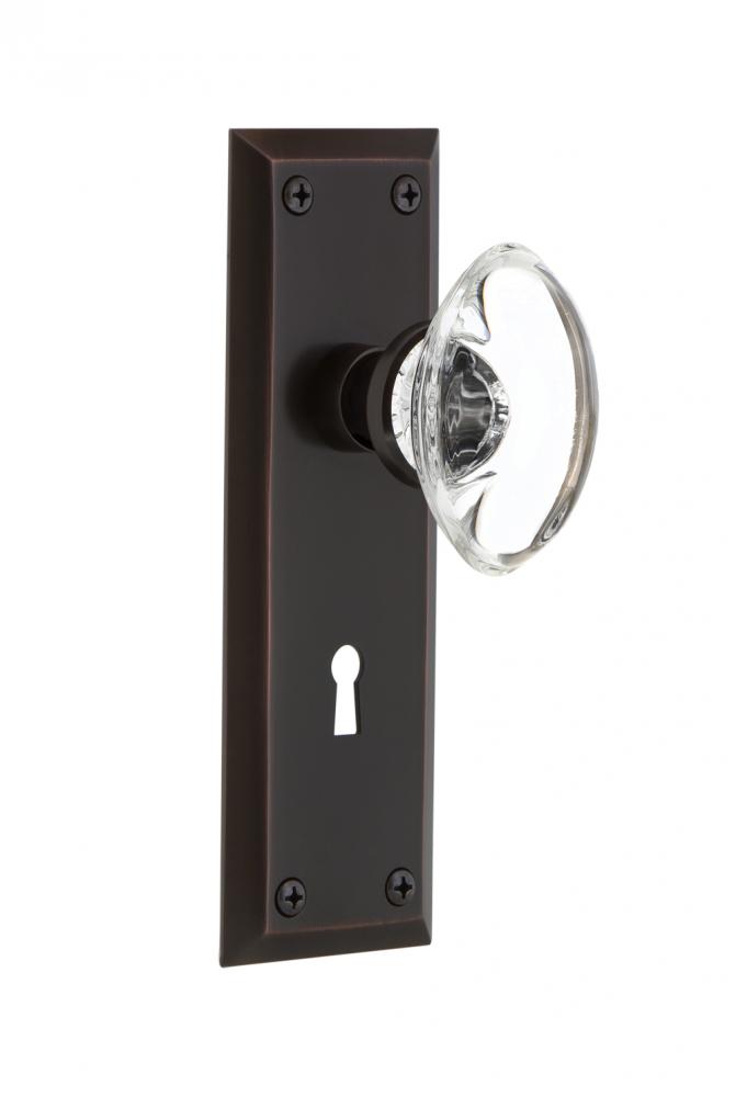Nostalgic Warehouse New York Plate with Keyhole Passage Oval Clear Crystal Glass Door Knob in Time