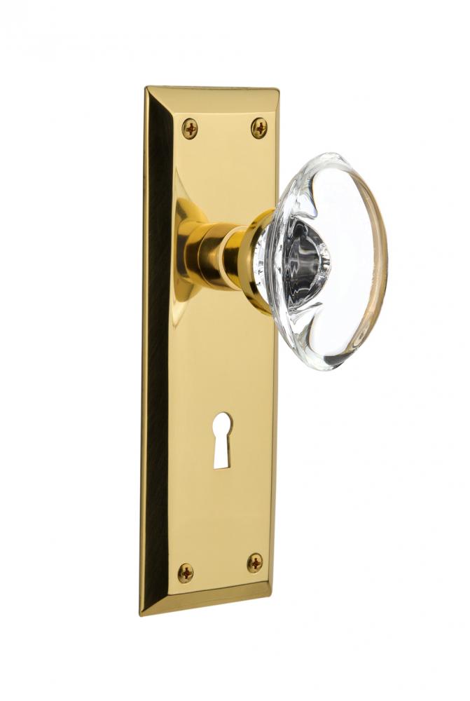 Nostalgic Warehouse New York Plate with Keyhole Passage Oval Clear Crystal Glass Door Knob in Unla