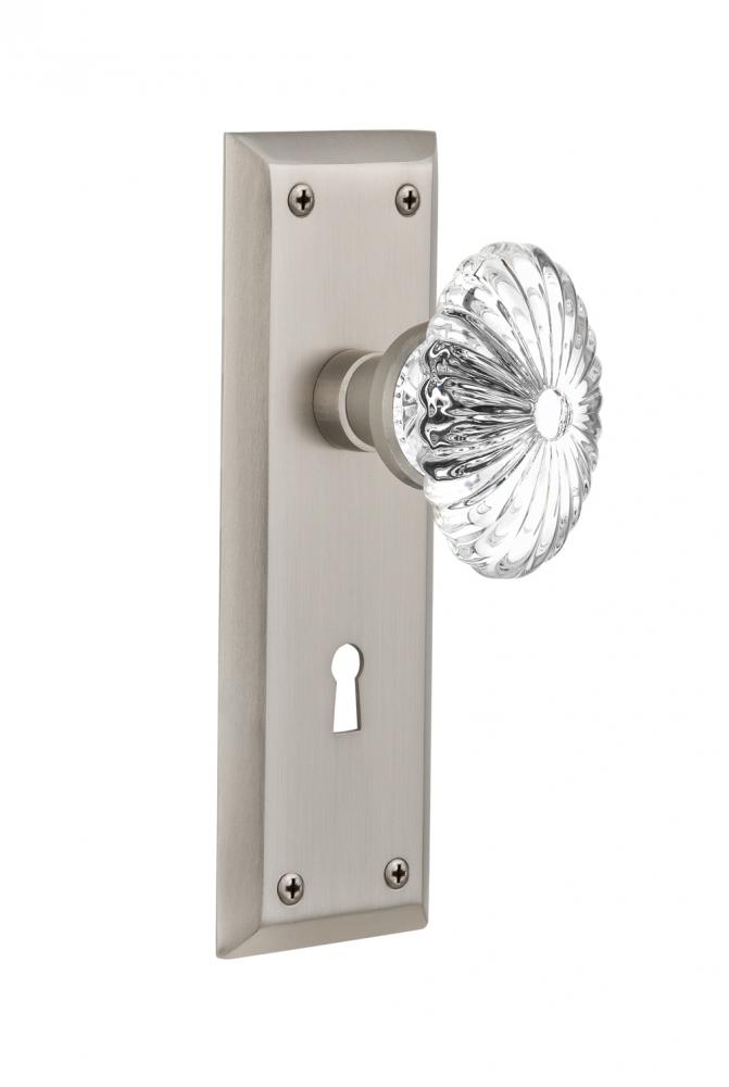 Nostalgic Warehouse New York Plate with Keyhole Double Dummy Oval Fluted Crystal Glass Door Knob i