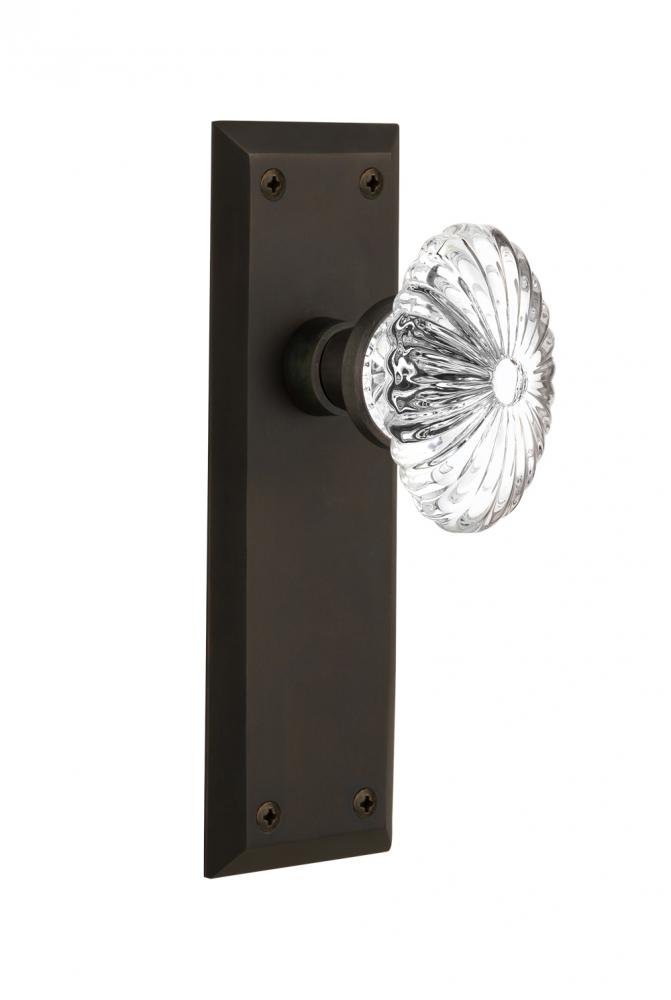 Nostalgic Warehouse New York Plate Privacy Oval Fluted Crystal Glass Door Knob in Oil-Rubbed Bronz