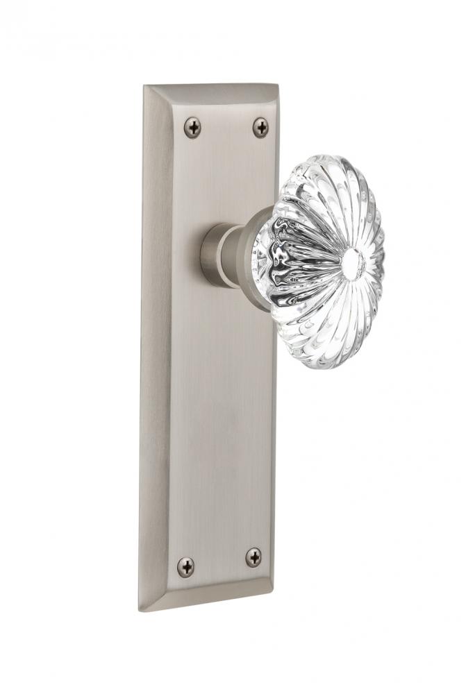 Nostalgic Warehouse New York Plate Privacy Oval Fluted Crystal Glass Door Knob in Satin Nickel