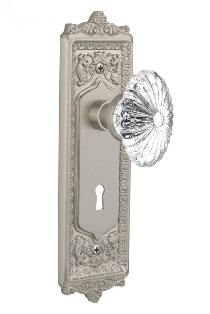 Nostalgic Warehouse Egg & Dart Plate with Keyhole Privacy Oval Fluted Crystal Glass Door Knob
