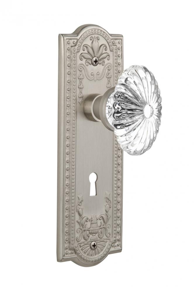 Nostalgic Warehouse Meadows Plate with Keyhole Privacy Oval Fluted Crystal Glass Door Knob in Sati