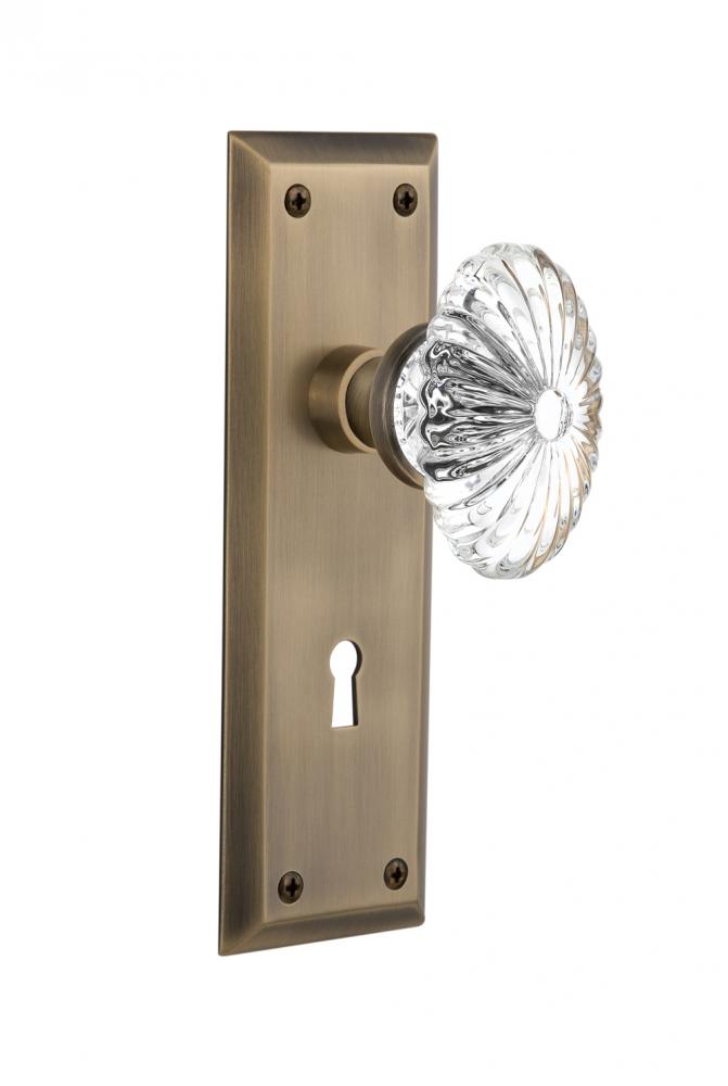 Nostalgic Warehouse New York Plate with Keyhole Privacy Oval Fluted Crystal Glass Door Knob in Ant