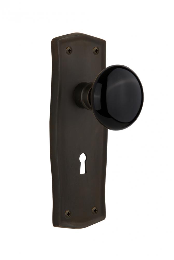 Nostalgic Warehouse Prairie Plate with Keyhole Passage Black Porcelain Door Knob in Oil-Rubbed Bro