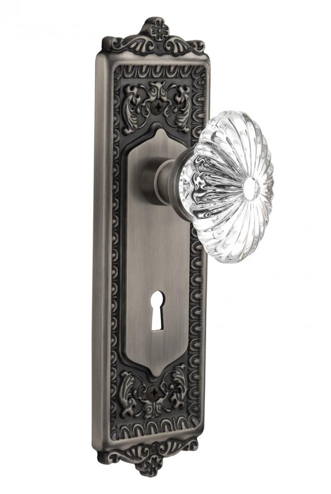 Nostalgic Warehouse Egg & Dart Plate Interior Mortise Oval Fluted Crystal Glass Door Knob in A