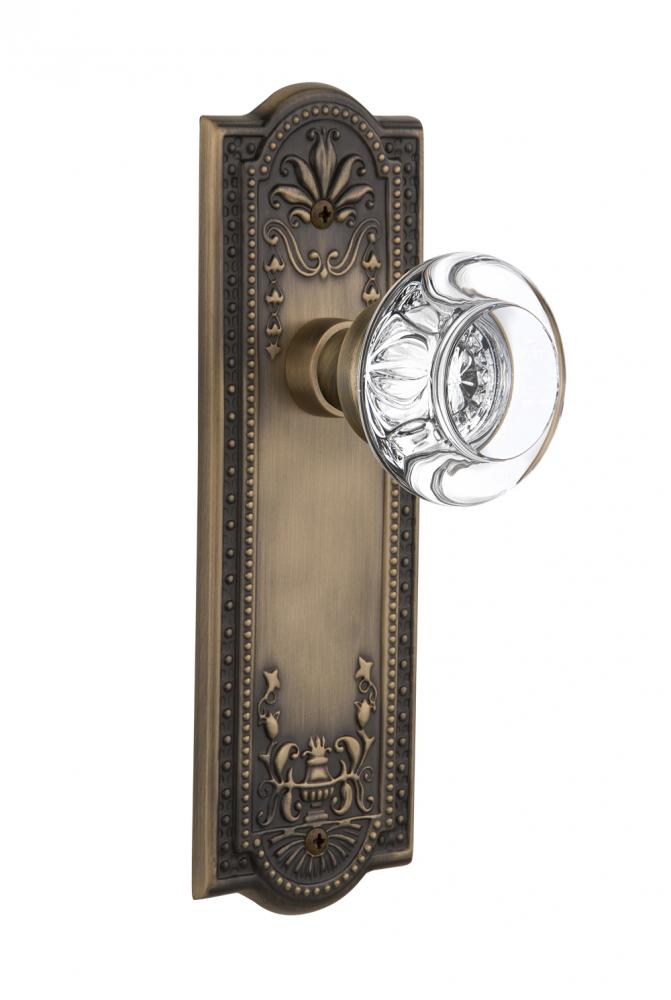 Nostalgic Warehouse Meadows Plate Passage Round Clear Crystal Glass Door Knob in Antique Brass
