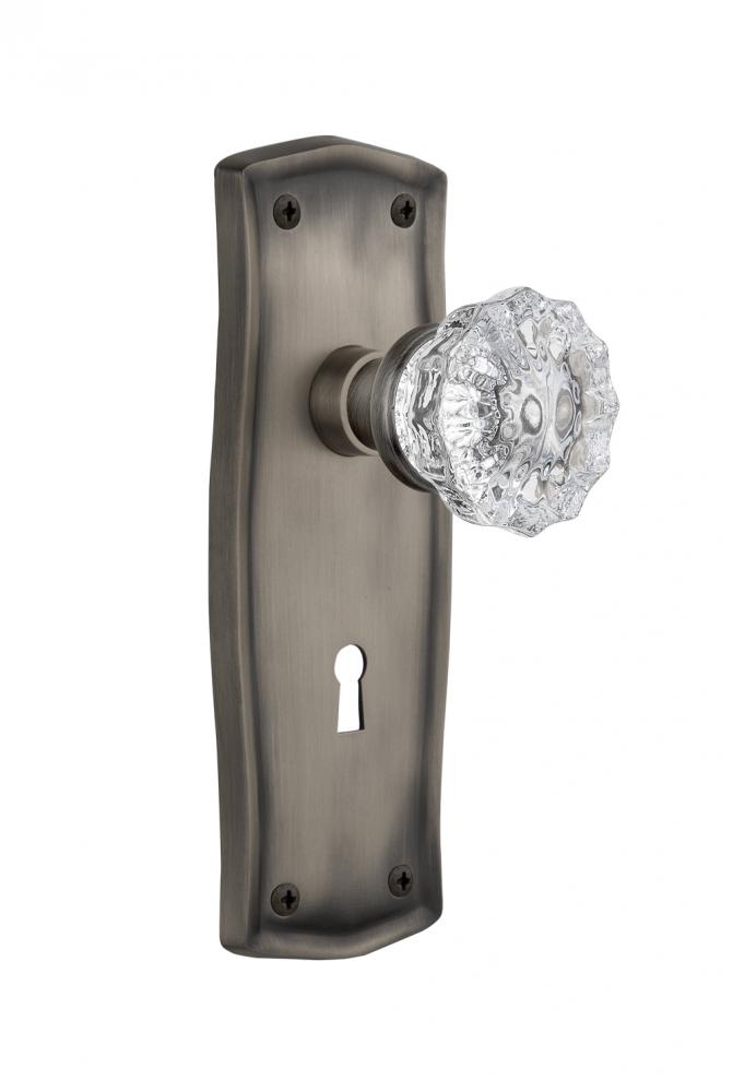 Nostalgic Warehouse Prairie Plate with Keyhole Passage Crystal Glass Door Knob in Antique Pewter