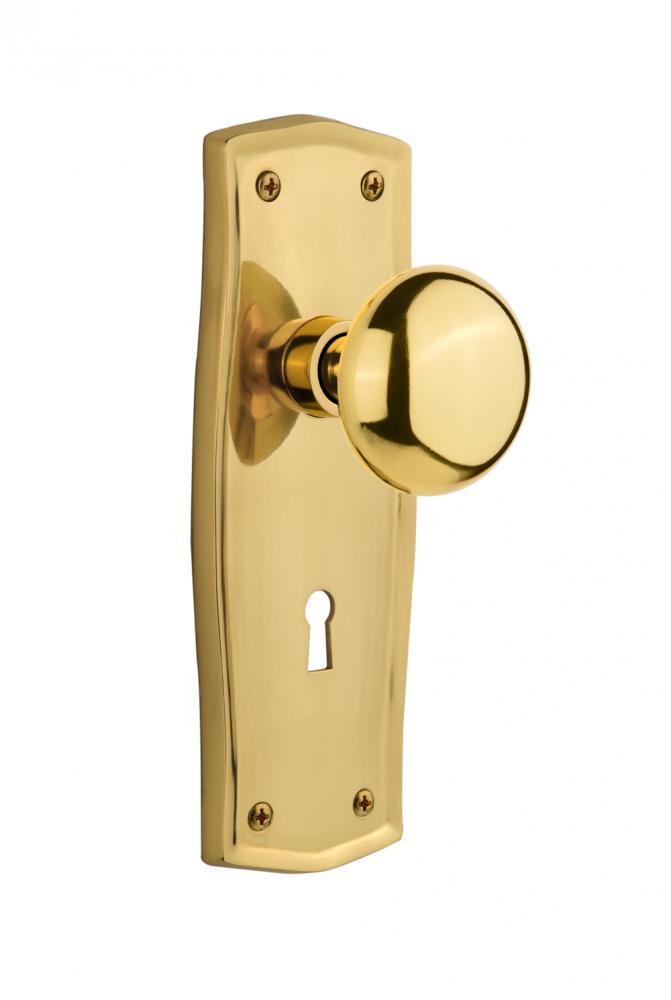 Nostalgic Warehouse Prairie Plate with Keyhole Passage New York Door Knob in Unlacquered Brass