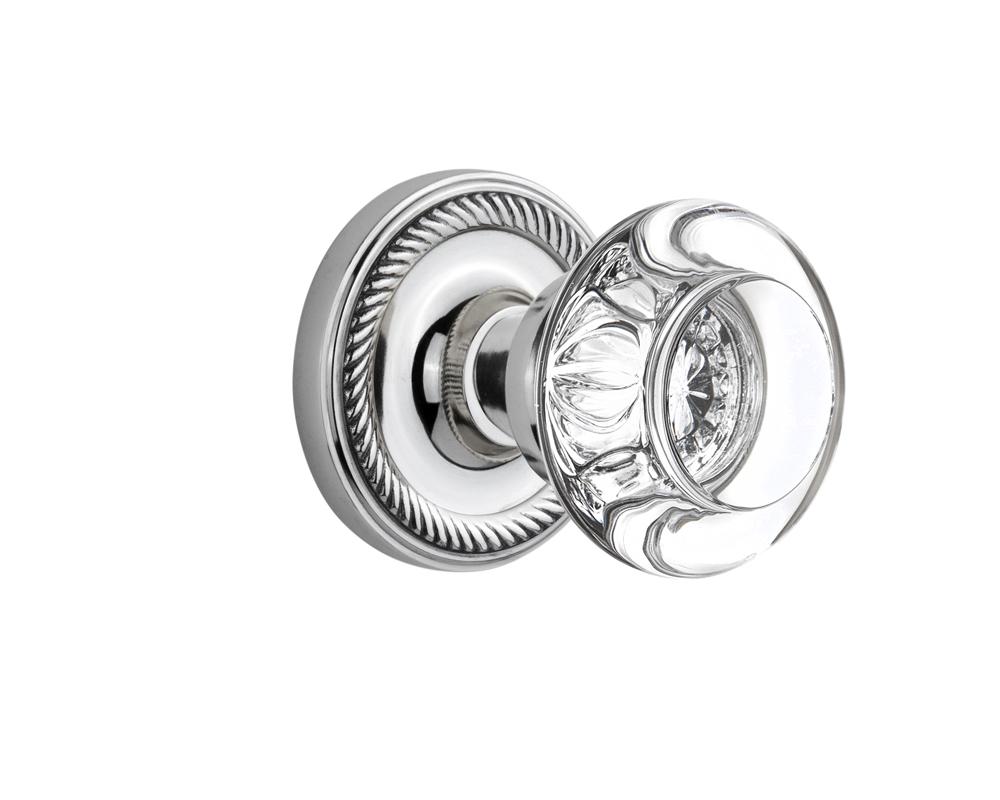 Nostalgic Warehouse Rope Rosette Double Dummy Round Clear Crystal Glass Door Knob in Bright Chrome