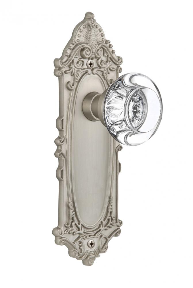 Nostalgic Warehouse Victorian Plate Double Dummy Round Clear Crystal Glass Door Knob in Satin Nick