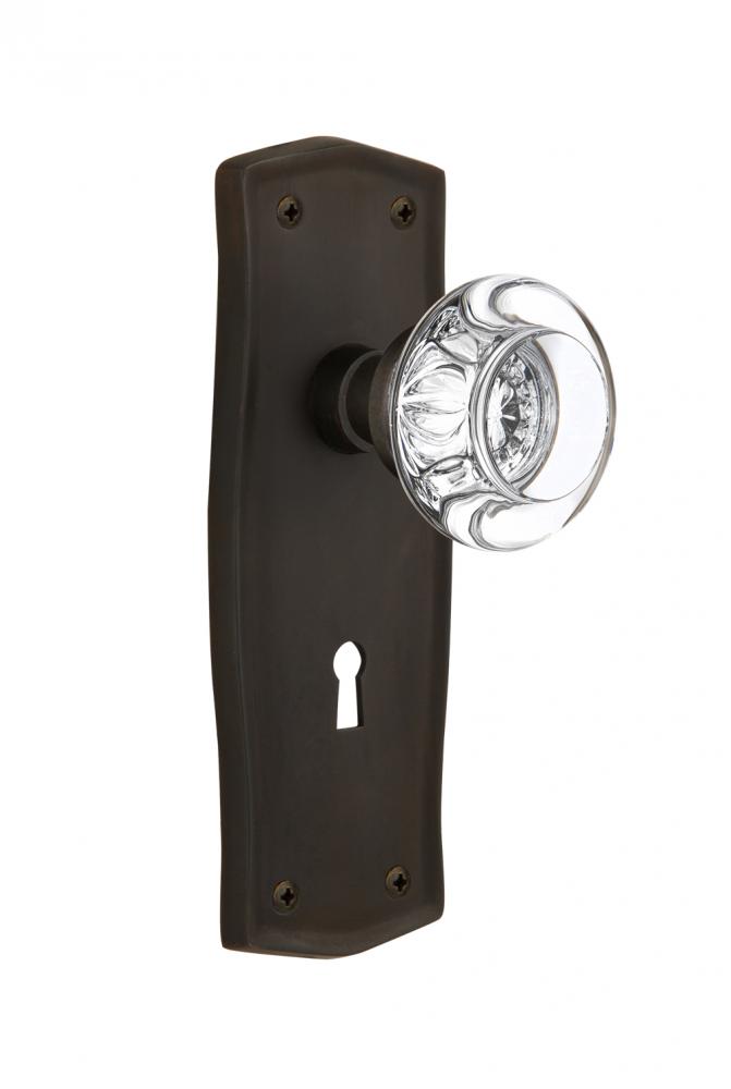 Nostalgic Warehouse Prairie Plate with Keyhole Passage Round Clear Crystal Glass Door Knob in Oil-