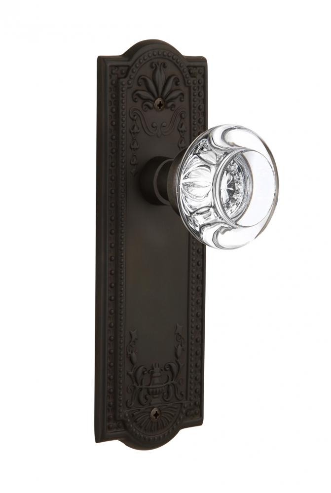 Nostalgic Warehouse Meadows Plate Privacy Round Clear Crystal Glass Door Knob in Oil-Rubbed Bronze