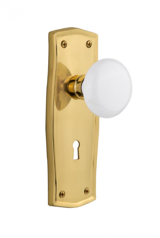 Nostalgic Warehouse Prairie Plate with Keyhole Passage White Porcelain Door Knob in Unlacquered Br
