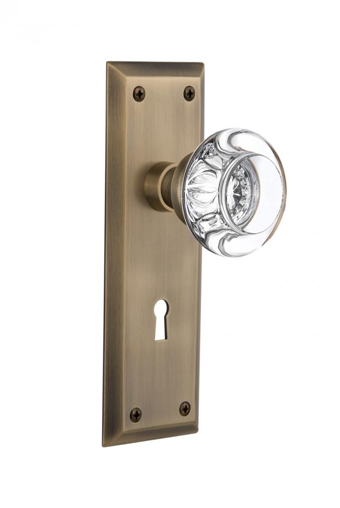 Nostalgic Warehouse New York Plate with Keyhole Privacy Round Clear Crystal Glass Door Knob in Ant